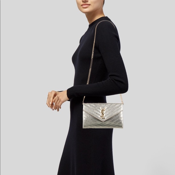 Saint Laurent Medium Gold Envelope Chain Wallet sold t - Picture 2 of 16